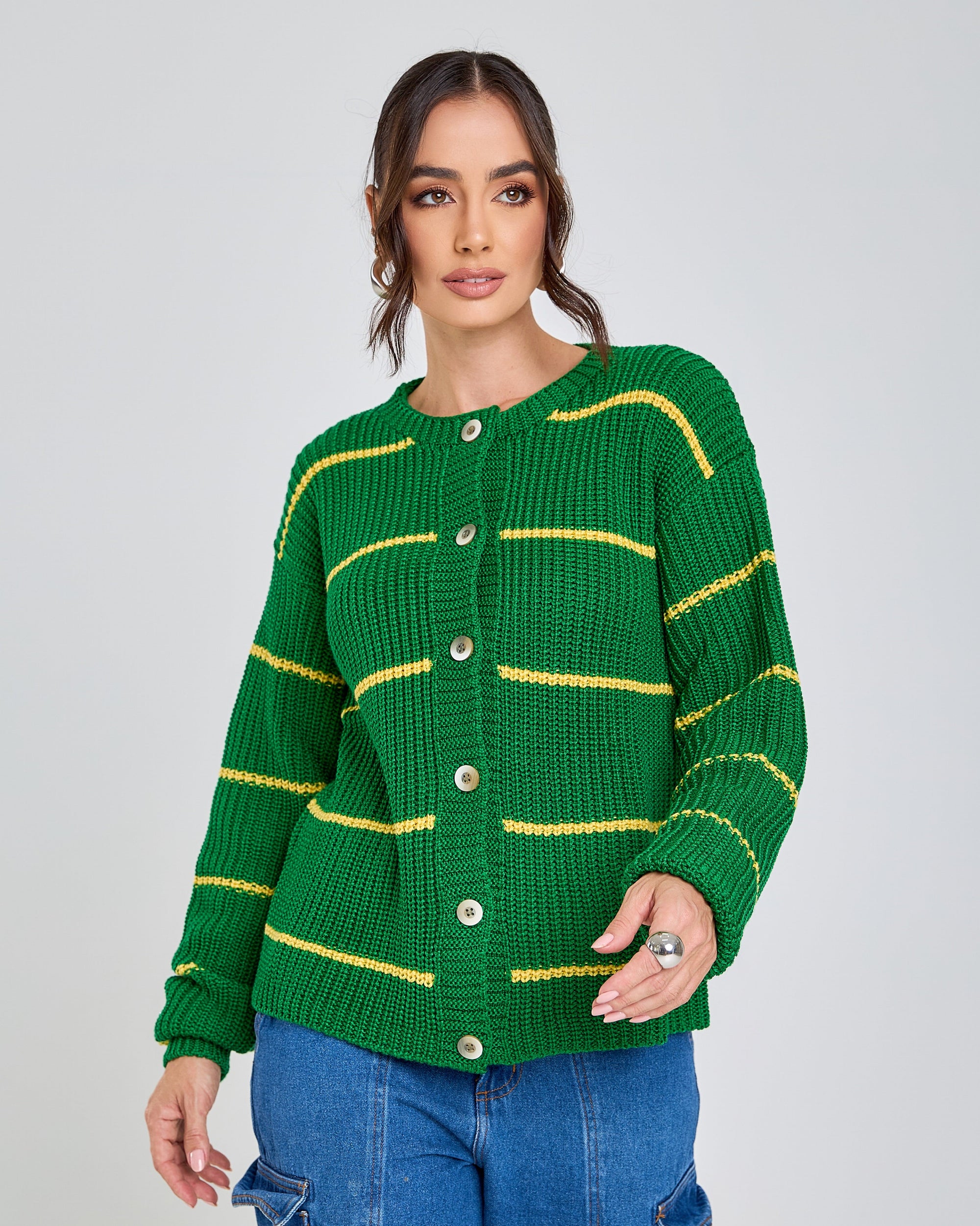 cardigan listrado tricot brasil copa 2026 canarinho + frete grátis