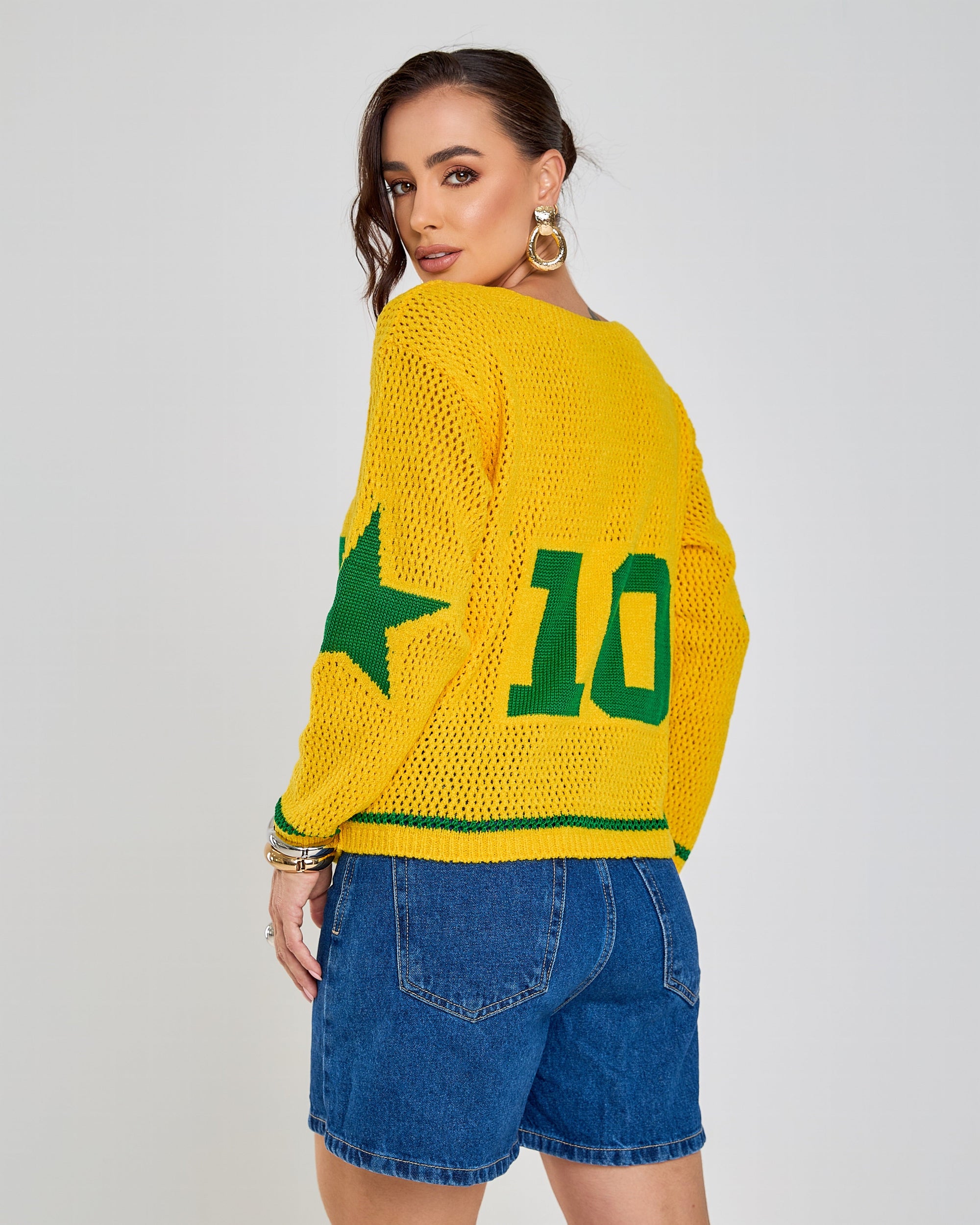 blusa tricot brasil core copa 2026 amarelo camisa dez + frete grátis